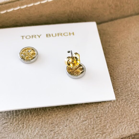 Tory Burch Miller Stud Earrings, Gold Silver Mixed - Picture 3 of 3